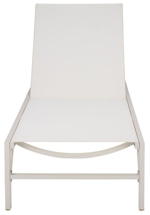 Safavieh Stanley Outdoor Aluminum Chaise Lounge Textilene Mesh Low Profile Poolside Patio Chair White/White PAT7559B