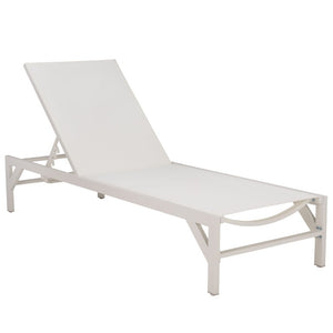 Safavieh Stanley Outdoor Aluminum Chaise Lounge Textilene Mesh Low Profile Poolside Patio Chair White/White PAT7559B