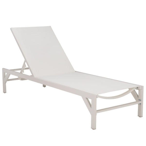 Safavieh Stanley Outdoor Aluminum Chaise Lounge Textilene Mesh Low Profile Poolside Patio Chair White/White PAT7559B