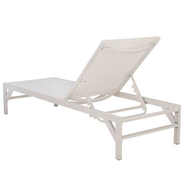 Safavieh Stanley Outdoor Aluminum Chaise Lounge Textilene Mesh Low Profile Poolside Patio Chair White/White PAT7559B