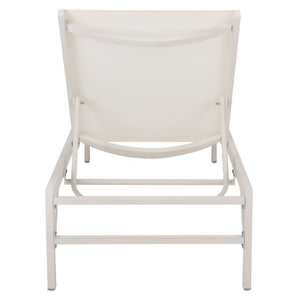 Safavieh Stanley Outdoor Aluminum Chaise Lounge Textilene Mesh Low Profile Poolside Patio Chair White/White PAT7559B