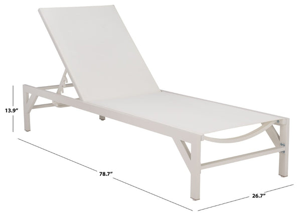 Safavieh Stanley Outdoor Aluminum Chaise Lounge Textilene Mesh Low Profile Poolside Patio Chair White/White PAT7559B