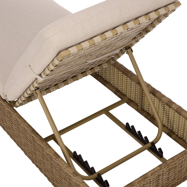 Emma Chaise Lounge With Handwoven Rattan, Powder-Coated Metal Frame, Plush Quick-Dry Foam Cushion For Outdoor Comfort And Durability