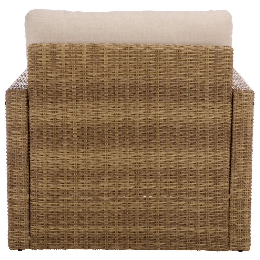 Emma Lounge Chair With Woven Rattan Accents, Metal Frame, And High-Density Foam For Lasting Comfort And Style