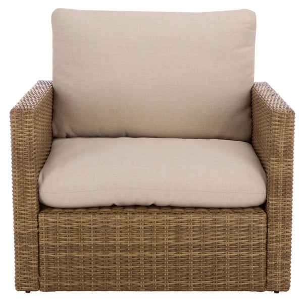 Emma Lounge Chair With Woven Rattan Accents, Metal Frame, And High-Density Foam For Lasting Comfort And Style