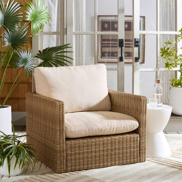 Emma Lounge Chair With Woven Rattan Accents, Metal Frame, And High-Density Foam For Lasting Comfort And Style