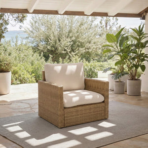 Emma Lounge Chair With Woven Rattan Accents, Metal Frame, And High-Density Foam For Lasting Comfort And Style