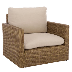 Emma Lounge Chair With Woven Rattan Accents, Metal Frame, And High-Density Foam For Lasting Comfort And Style