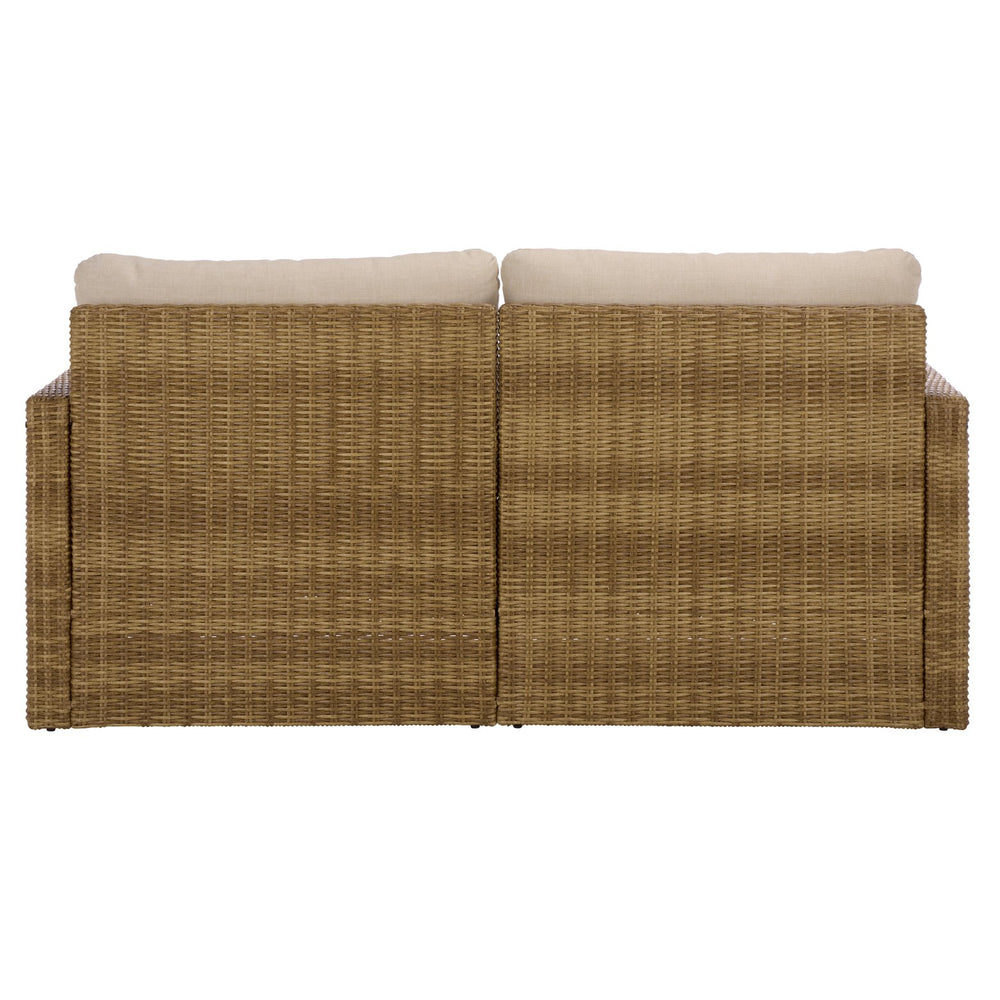 Emma Loveseat With Rattan Accents And Metal Frame, Plush Foam Cushions For Cozy Two-Seater Comfort