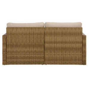 Emma Loveseat With Rattan Accents And Metal Frame, Plush Foam Cushions For Cozy Two-Seater Comfort