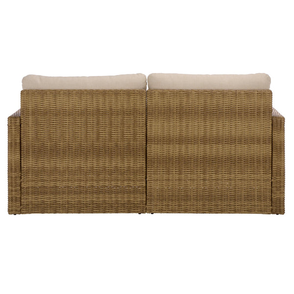 Emma Loveseat With Rattan Accents And Metal Frame, Plush Foam Cushions For Cozy Two-Seater Comfort