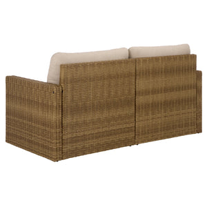 Emma Loveseat With Rattan Accents And Metal Frame, Plush Foam Cushions For Cozy Two-Seater Comfort