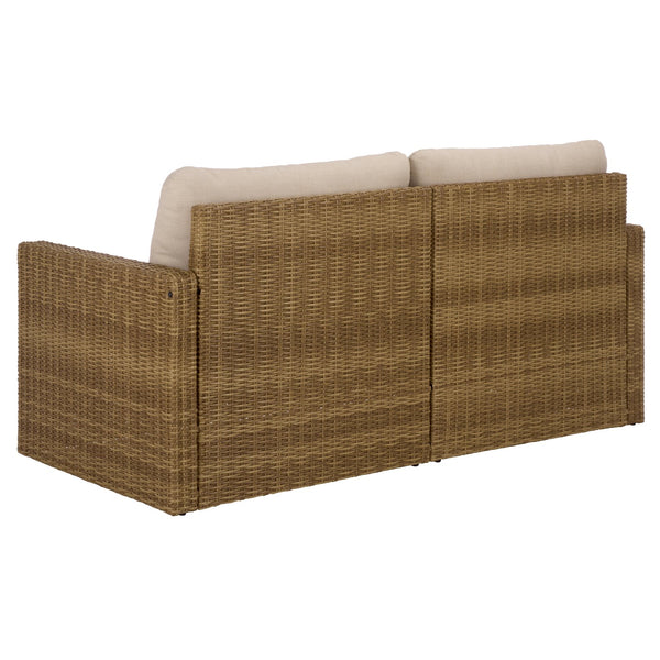 Emma Loveseat With Rattan Accents And Metal Frame, Plush Foam Cushions For Cozy Two-Seater Comfort