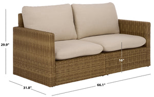 Emma Loveseat With Rattan Accents And Metal Frame, Plush Foam Cushions For Cozy Two-Seater Comfort