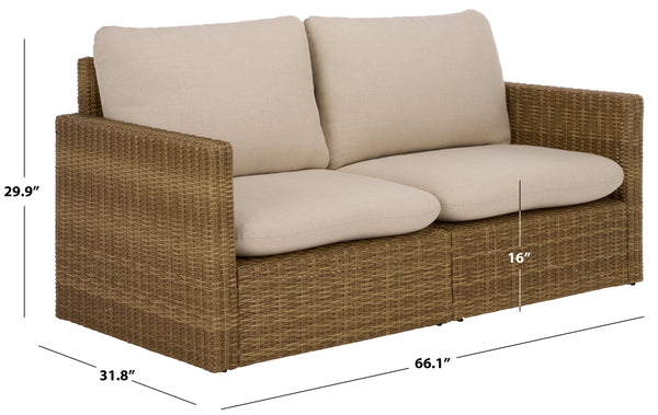 Emma Loveseat With Rattan Accents And Metal Frame, Plush Foam Cushions For Cozy Two-Seater Comfort