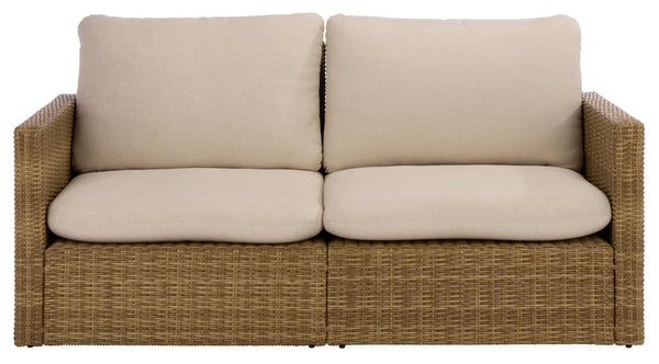 Emma Loveseat With Rattan Accents And Metal Frame, Plush Foam Cushions For Cozy Two-Seater Comfort