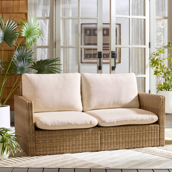 Emma Loveseat With Rattan Accents And Metal Frame, Plush Foam Cushions For Cozy Two-Seater Comfort