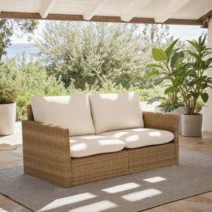 Emma Loveseat With Rattan Accents And Metal Frame, Plush Foam Cushions For Cozy Two-Seater Comfort