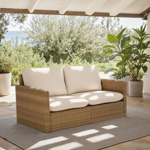 Emma Loveseat With Rattan Accents And Metal Frame, Plush Foam Cushions For Cozy Two-Seater Comfort
