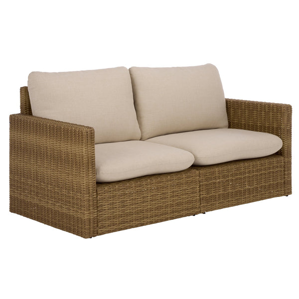 Emma Loveseat With Rattan Accents And Metal Frame, Plush Foam Cushions For Cozy Two-Seater Comfort