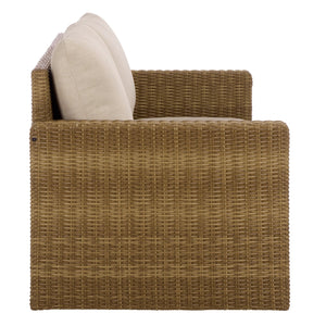 Emma Loveseat With Rattan Accents And Metal Frame, Plush Foam Cushions For Cozy Two-Seater Comfort