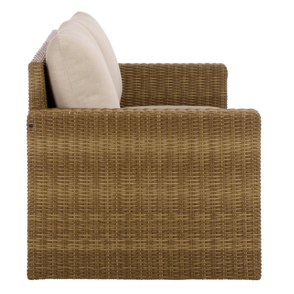Emma Loveseat With Rattan Accents And Metal Frame, Plush Foam Cushions For Cozy Two-Seater Comfort