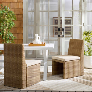 Safavieh EMMA Dining Chair Set of 2 - Stylish Natural Rattan & Taupe Upholstery for Indoor/Outdoor Use PAT7565A-SET2