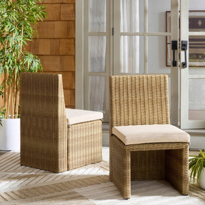Safavieh EMMA Dining Chair Set of 2 - Stylish Natural Rattan & Taupe Upholstery for Indoor/Outdoor Use PAT7565A-SET2