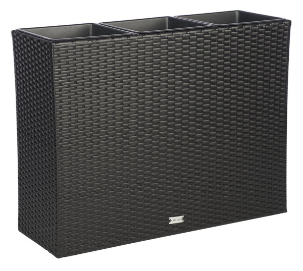 Safavieh RITA Flower Rack - Stylish Outdoor Planter with Wicker-Wrapped Metal Frame and Three Spacious Compartments Black PAT7705A