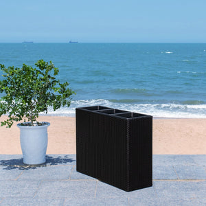 Safavieh RITA Flower Rack - Stylish Outdoor Planter with Wicker-Wrapped Metal Frame and Three Spacious Compartments Black PAT7705A