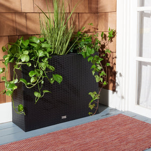 Safavieh RITA Flower Rack - Stylish Outdoor Planter with Wicker-Wrapped Metal Frame and Three Spacious Compartments Black PAT7705A