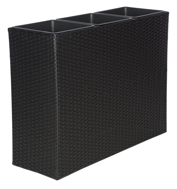 Safavieh RITA Flower Rack - Stylish Outdoor Planter with Wicker-Wrapped Metal Frame and Three Spacious Compartments Black PAT7705A