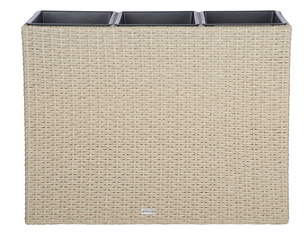 Safavieh RITA Flower Rack - Stylish Outdoor Planter with Wicker-Wrapped Metal Frame and Three Spacious Compartments Beige PAT7705B