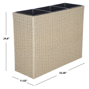Safavieh RITA Flower Rack - Stylish Outdoor Planter with Wicker-Wrapped Metal Frame and Three Spacious Compartments Beige PAT7705B