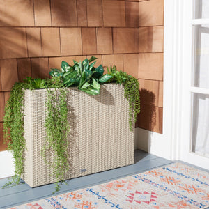 Safavieh RITA Flower Rack - Stylish Outdoor Planter with Wicker-Wrapped Metal Frame and Three Spacious Compartments Beige PAT7705B