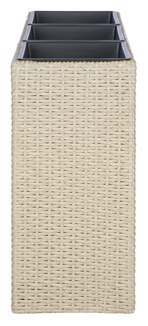 Safavieh RITA Flower Rack - Stylish Outdoor Planter with Wicker-Wrapped Metal Frame and Three Spacious Compartments Beige PAT7705B