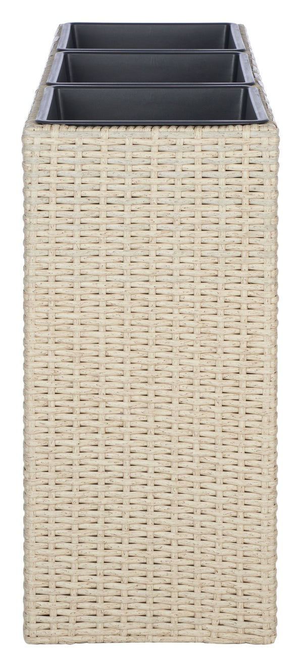 Safavieh RITA Flower Rack - Stylish Outdoor Planter with Wicker-Wrapped Metal Frame and Three Spacious Compartments Beige PAT7705B