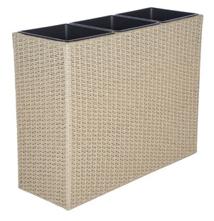 Safavieh RITA Flower Rack - Stylish Outdoor Planter with Wicker-Wrapped Metal Frame and Three Spacious Compartments Beige PAT7705B