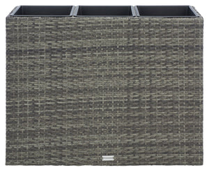 Safavieh RITA Flower Rack - Stylish Outdoor Planter with Wicker-Wrapped Metal Frame and Three Spacious Compartments Grey / Brown PAT7705C