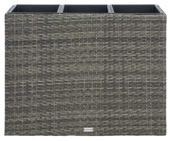 Safavieh RITA Flower Rack - Stylish Outdoor Planter with Wicker-Wrapped Metal Frame and Three Spacious Compartments Grey / Brown PAT7705C
