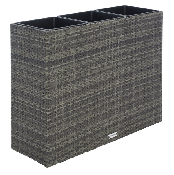 Safavieh RITA Flower Rack - Stylish Outdoor Planter with Wicker-Wrapped Metal Frame and Three Spacious Compartments Grey / Brown PAT7705C