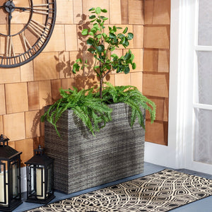 Safavieh RITA Flower Rack - Stylish Outdoor Planter with Wicker-Wrapped Metal Frame and Three Spacious Compartments Grey / Brown PAT7705C