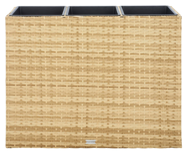 Safavieh RITA Flower Rack - Stylish Outdoor Planter with Wicker-Wrapped Metal Frame and Three Spacious Compartments Natural PAT7705D