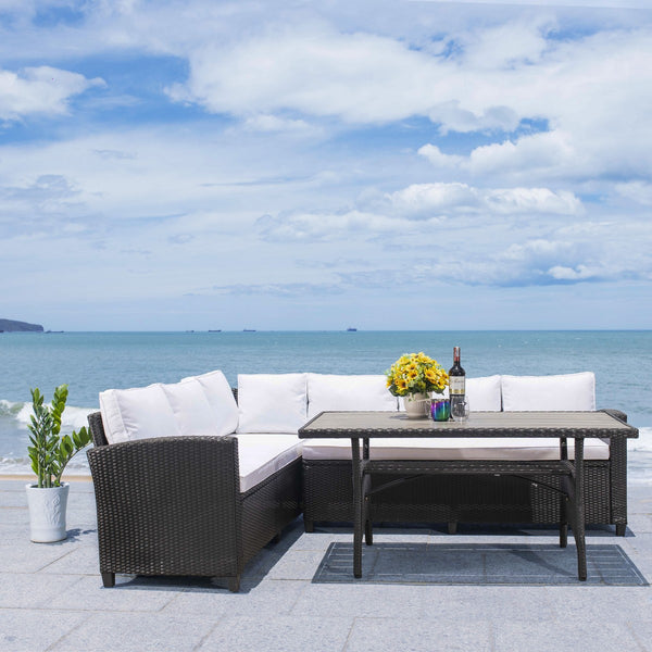 Safavieh Jovita 3Pc Corner Set Black Frame/White Cushion PAT7707A-3BX