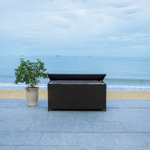 Safavieh OLIVEIRA Cushion Box - Stylish Weather-Resistant Storage Solution for Outdoor Cushions and Accessories Black / White PAT7709A