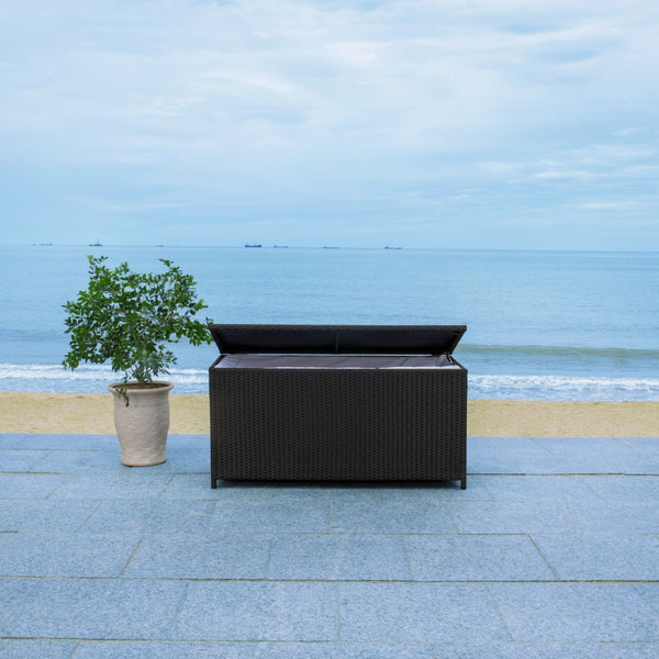 Safavieh OLIVEIRA Cushion Box - Stylish Weather-Resistant Storage Solution for Outdoor Cushions and Accessories Black / White PAT7709A