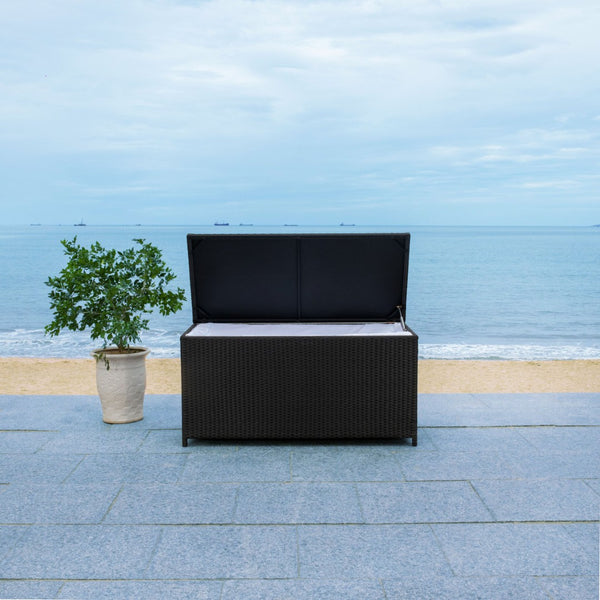 Safavieh OLIVEIRA Cushion Box - Stylish Weather-Resistant Storage Solution for Outdoor Cushions and Accessories Black / White PAT7709A