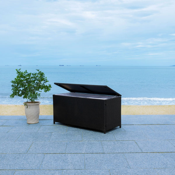 Safavieh OLIVEIRA Cushion Box - Stylish Weather-Resistant Storage Solution for Outdoor Cushions and Accessories Black / White PAT7709A