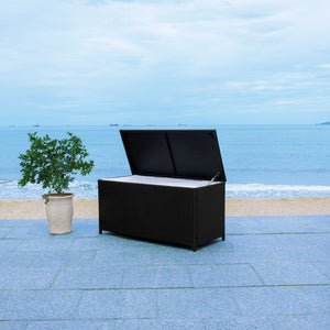 Safavieh OLIVEIRA Cushion Box - Stylish Weather-Resistant Storage Solution for Outdoor Cushions and Accessories Black / White PAT7709A