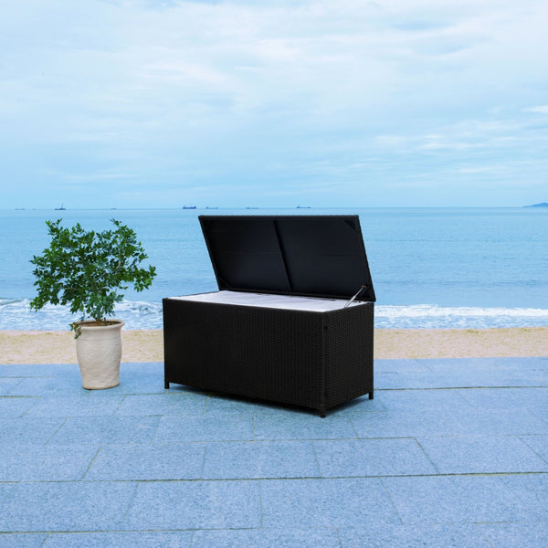 Safavieh OLIVEIRA Cushion Box - Stylish Weather-Resistant Storage Solution for Outdoor Cushions and Accessories Black / White PAT7709A